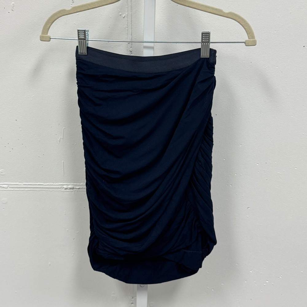 Charlotte Ronson Navy Blue Ruched Mini Skirt Draped Bodycon Size S/M